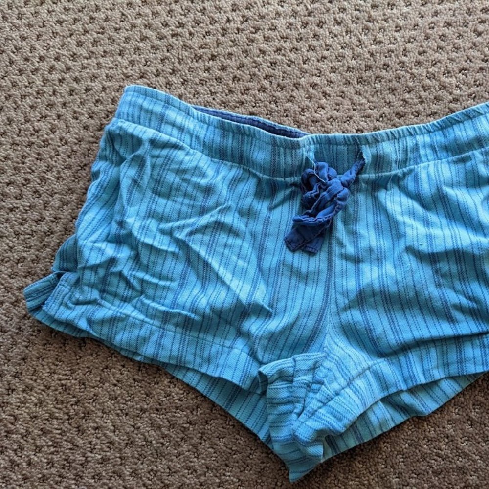 Blue Striped Cotton Shorts